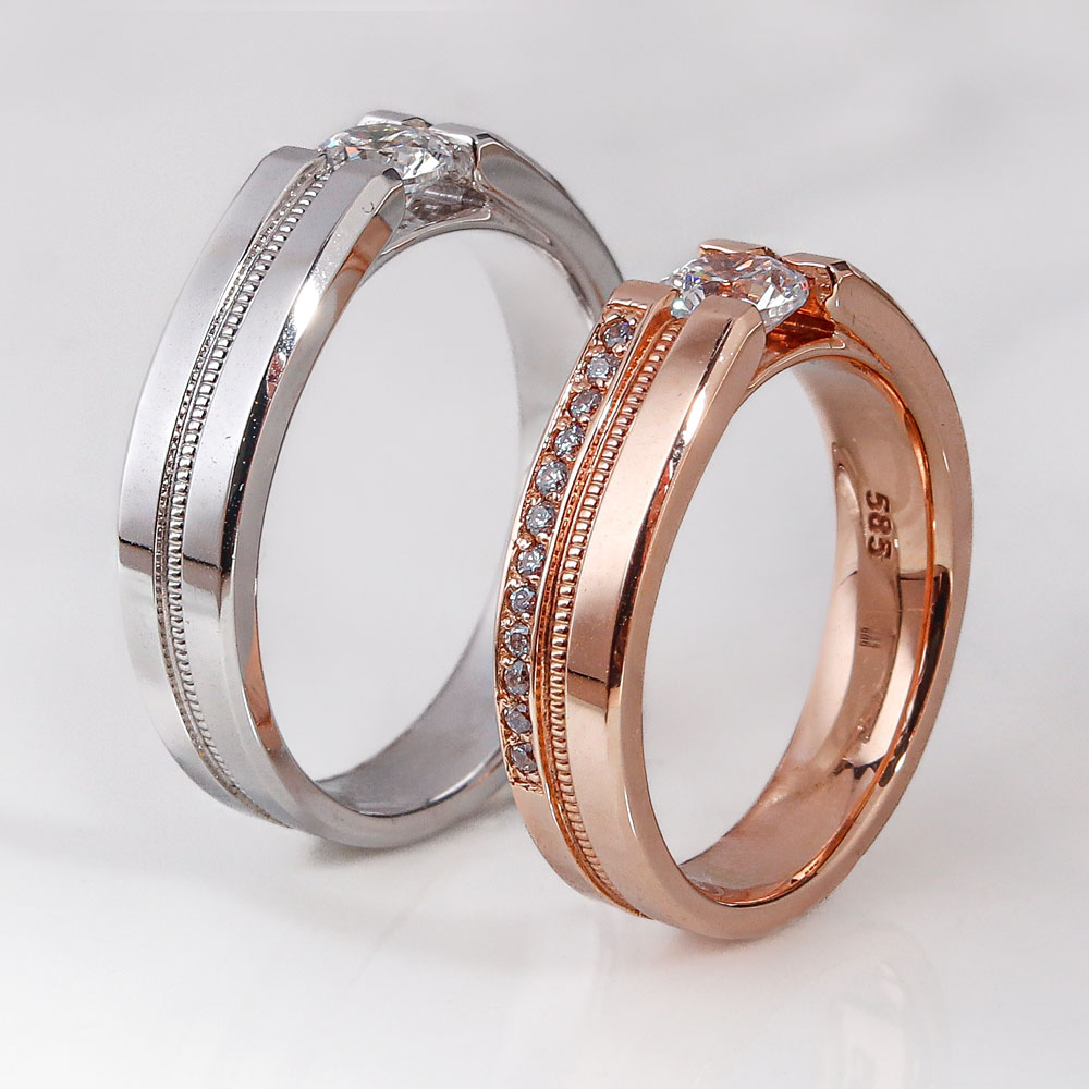 3부 천연 다이아 리네아 커플링 반지 커플 결혼 웨딩 기념일
