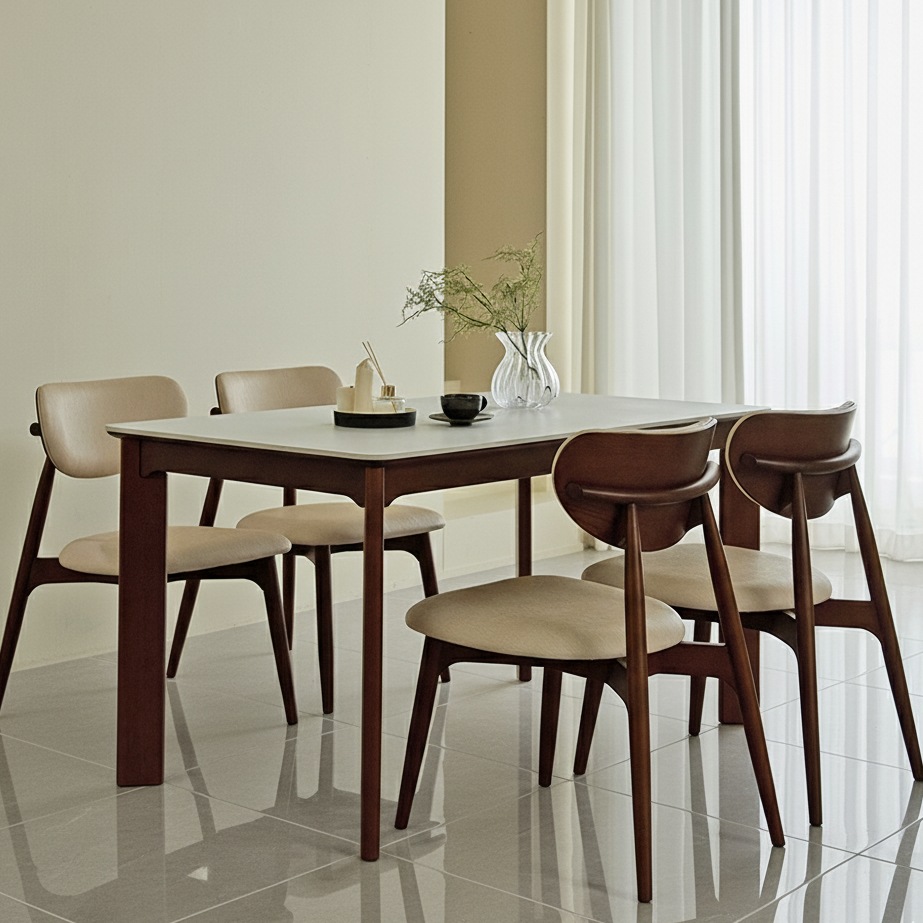 [Event 진행중][웰퍼니쳐] 소아베 고급 세라믹 천연 원목 식탁 4인 카페 테이블 1400