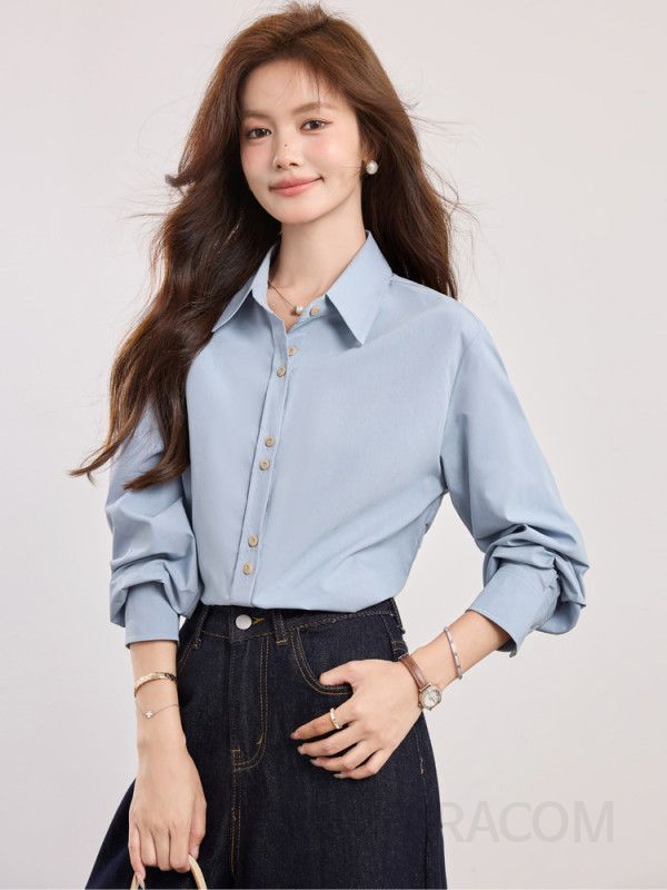 여성 가을 블라우스 루즈핏 셔츠 레이어드 스타일 뒷면 자수 포인트 데일리 코디 쉬폰 소재 통근용 편안한 착용감 모던한 디자인 - 상세 이미지 4