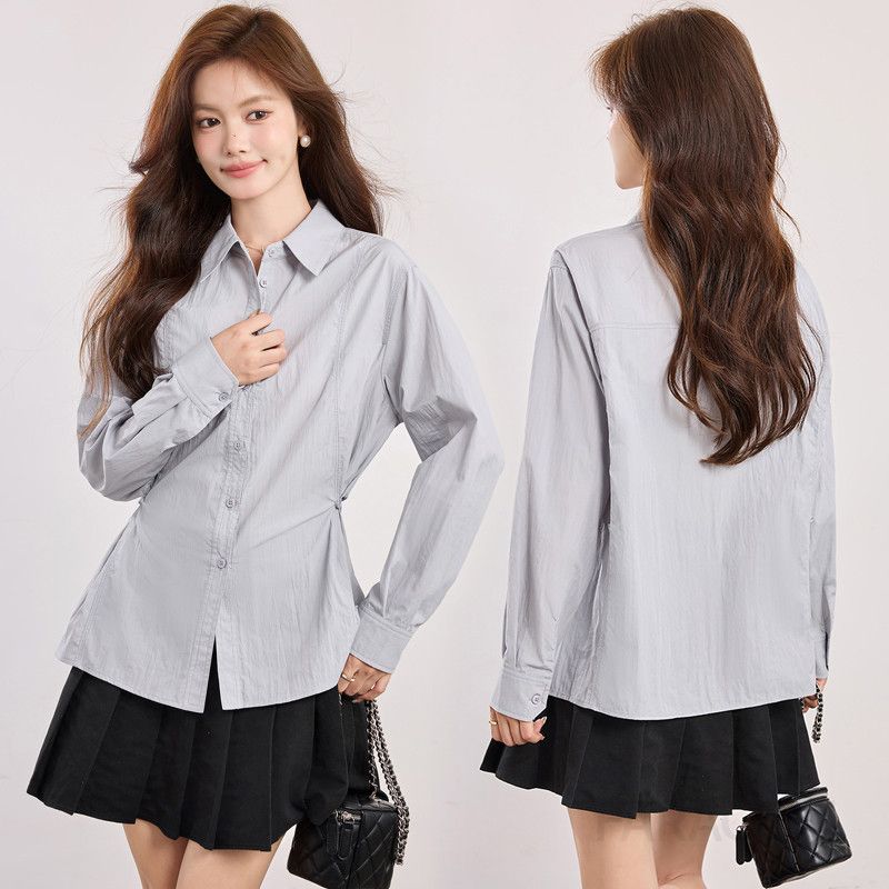 여성용 긴팔 라펠 허리탑 셔츠 가을 블라우스 루즈핏 캐주얼 스타일 다용도 디자인 데일리 웨어 편안한 착용감 트렌디한 패션 아이템