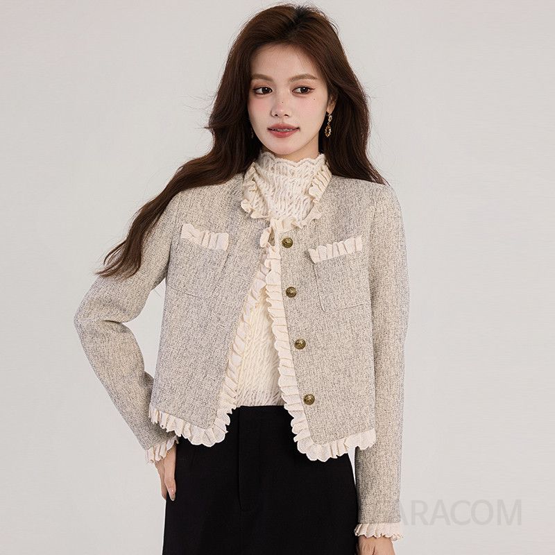 레이스 스플라이싱 여성 숏 재킷 가을 간절기 패션 트렌디한 디자인 데일리 착용감 모던한 스타일링 외출용