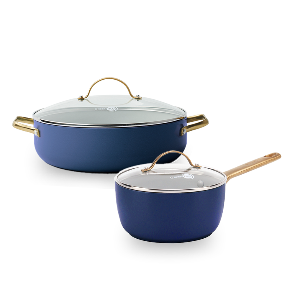 그린팬 파도바 전골냄비 집들이 2종세트 세라믹 논스틱 코팅 인덕션 양수 24cm + 편수 18cm, 로얄블루 - 메인 이미지