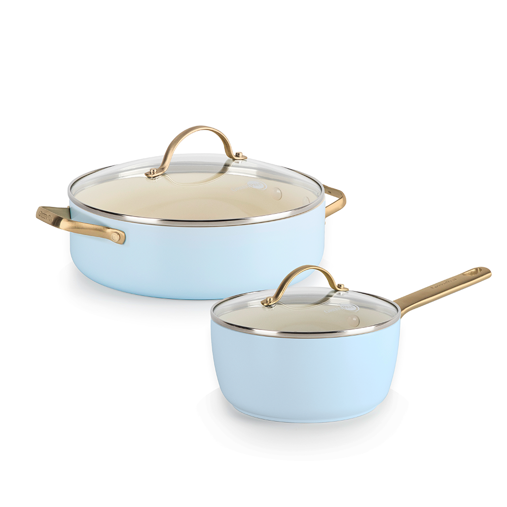 그린팬 파도바 전골냄비 집들이 2종세트 세라믹 논스틱 코팅 인덕션 양수 24cm + 편수 18cm, 파스텔블루 - 메인 이미지