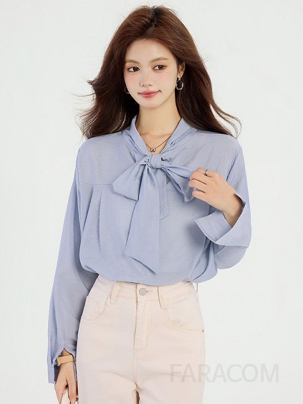 여성 가을 긴팔 셔츠 스탠드칼라 블라우스 프랑스식 스타일 루즈핏 고급스러운 니치 기질 풀오버 데일리룩 빈티지 감성 - 상세 이미지 5
