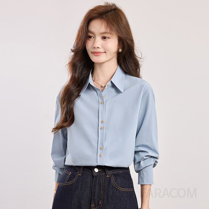 여성 가을 블라우스 루즈핏 셔츠 레이어드 스타일 뒷면 자수 포인트 데일리 코디 쉬폰 소재 통근용 편안한 착용감 모던한 디자인 - 상세 이미지 2