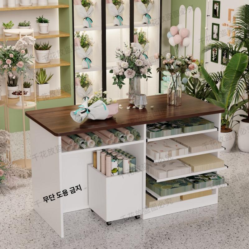 꽃집 작업대 진열장 걸상 가드닝 검수 꽃가게 작업다이 테이블 선반 정리대 120 너비 70 화이트 80 불포함 - 상세 이미지 2