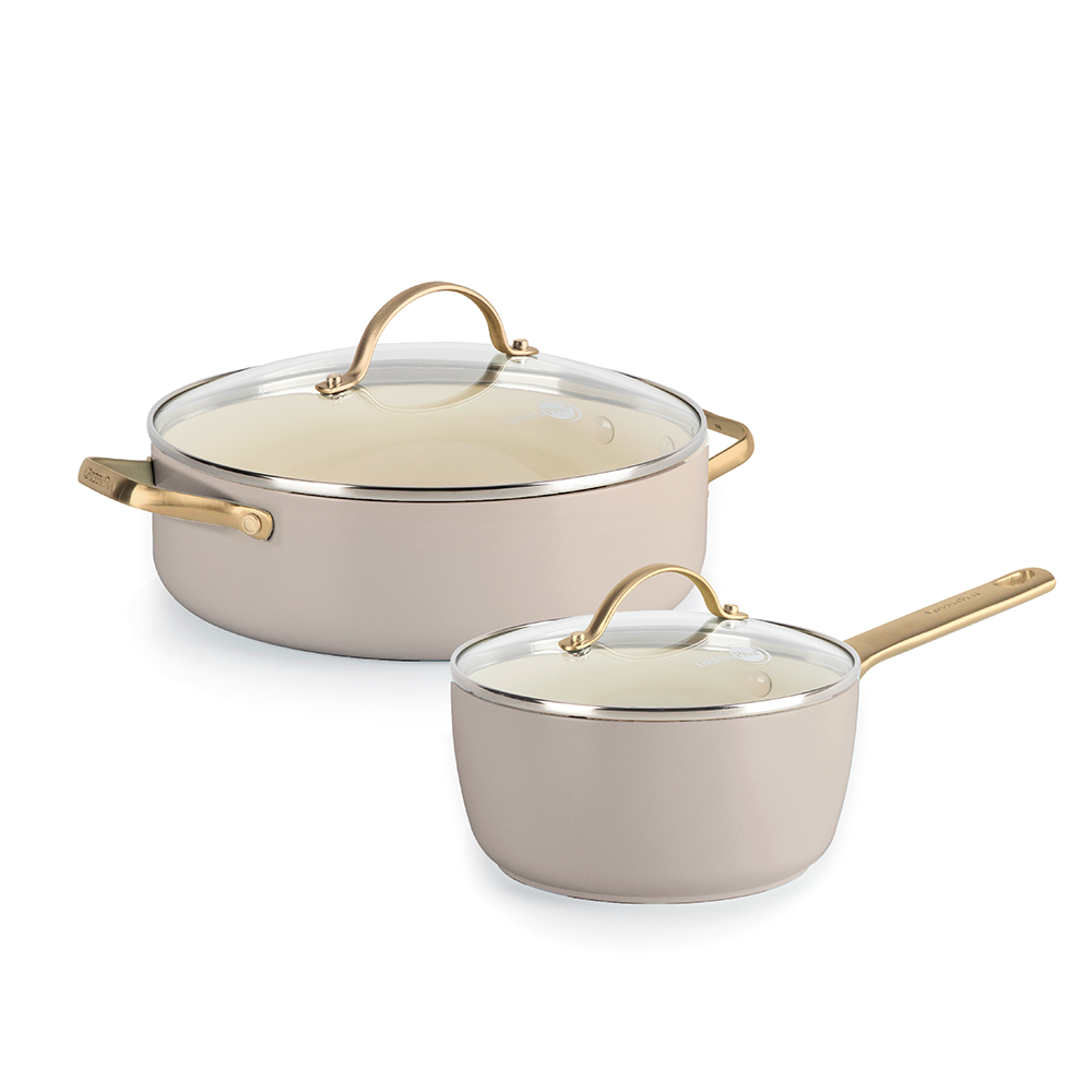 그린팬 파도바 전골냄비 집들이 2종세트 세라믹 논스틱 코팅 인덕션 양수 24cm + 편수 18cm, 토우프브라운 - 메인 이미지