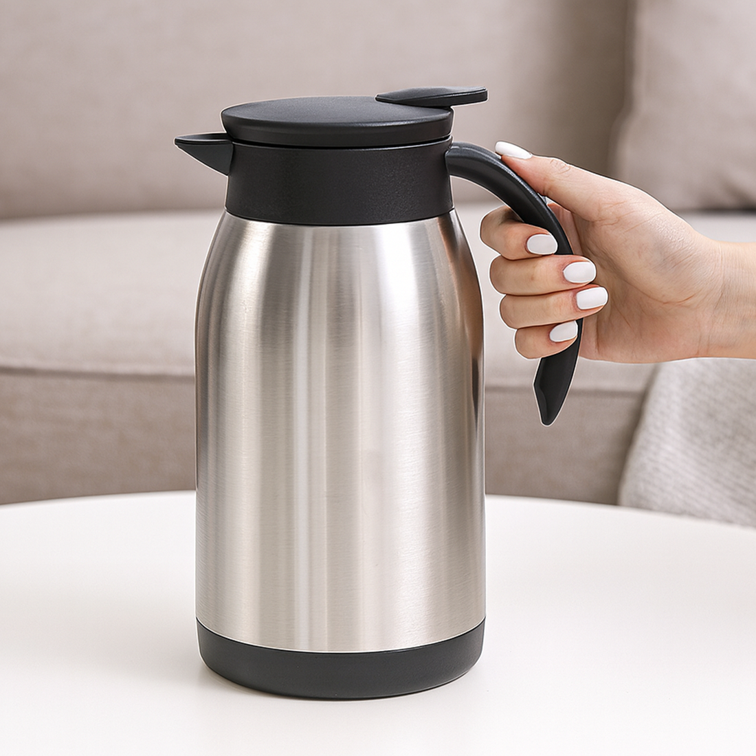 원터치 보온병 물통 업소용 보냉 물병 카페 식당 주전자 스텐 진공 손잡이 팟 900ml - 메인 이미지