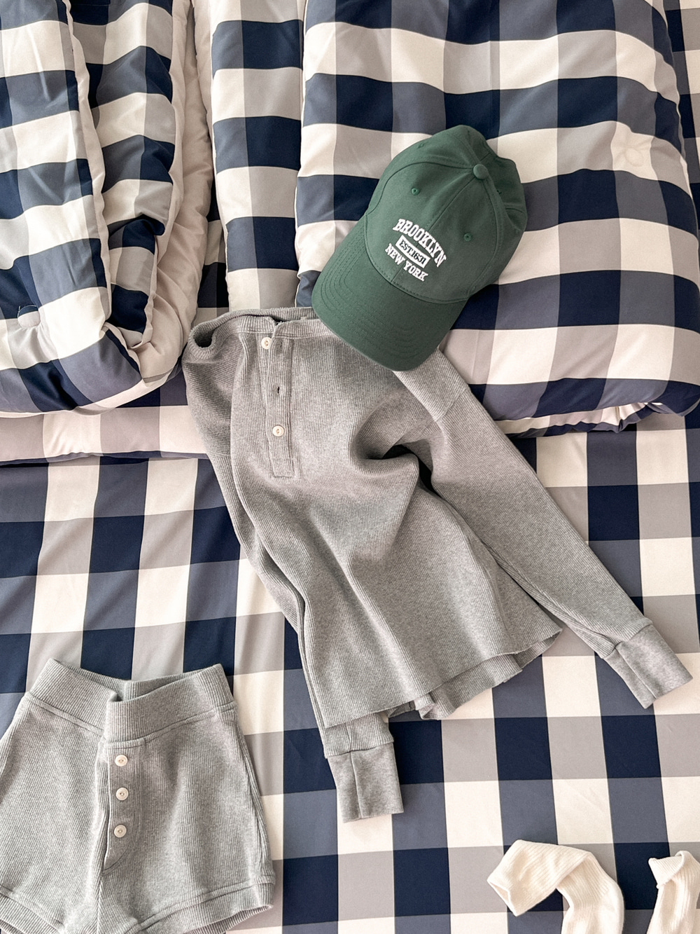 클래식 빅깅엄 네이비 체크 차렵이불 4종 풀세트 10%