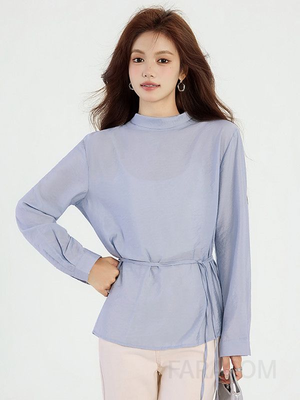 여성 가을 긴팔 셔츠 스탠드칼라 블라우스 프랑스식 스타일 루즈핏 고급스러운 니치 기질 풀오버 데일리룩 빈티지 감성 - 상세 이미지 3