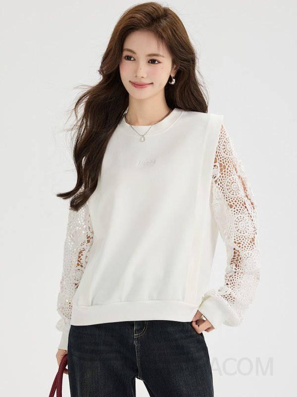 여성 라운드넥 크로셰 긴팔 스웨터 가을 독특한 디자인 데일리룩 느슨한 착용감 편안한 스타일 캐주얼한 매치 위한 패션 탑 - 상세 이미지 5