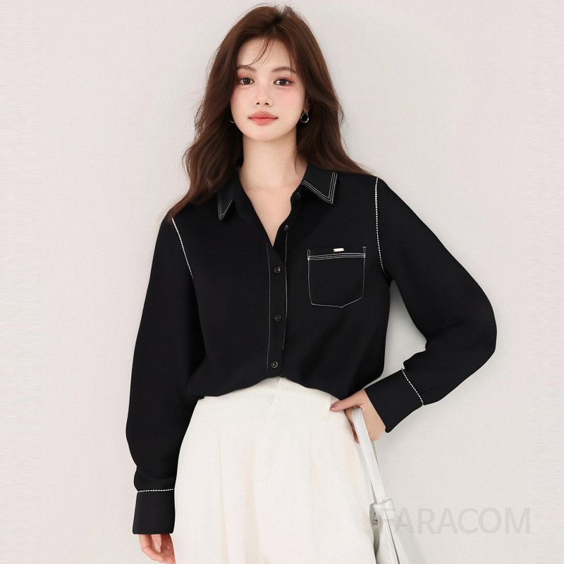 여성 긴팔 셔츠블라우스 가을 데일리 루즈핏 캐주얼 스타일 독특한 디자인 편안한 착용감 빈티지 무드 프린트 포인트 매력적인 상의