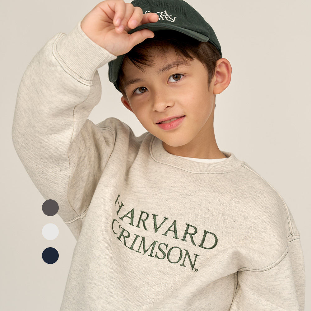 하버드키즈 스티치 배색 기모 맨투맨_B4W100