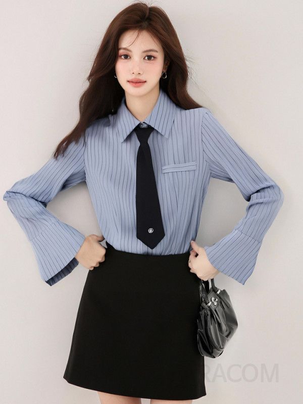 여성 스트라이프 긴팔 셔츠 캐주얼 코튼 구김없는 스타일 오버핏 이너로 활용 가능 데일리룩 가을 패션 - 상세 이미지 4