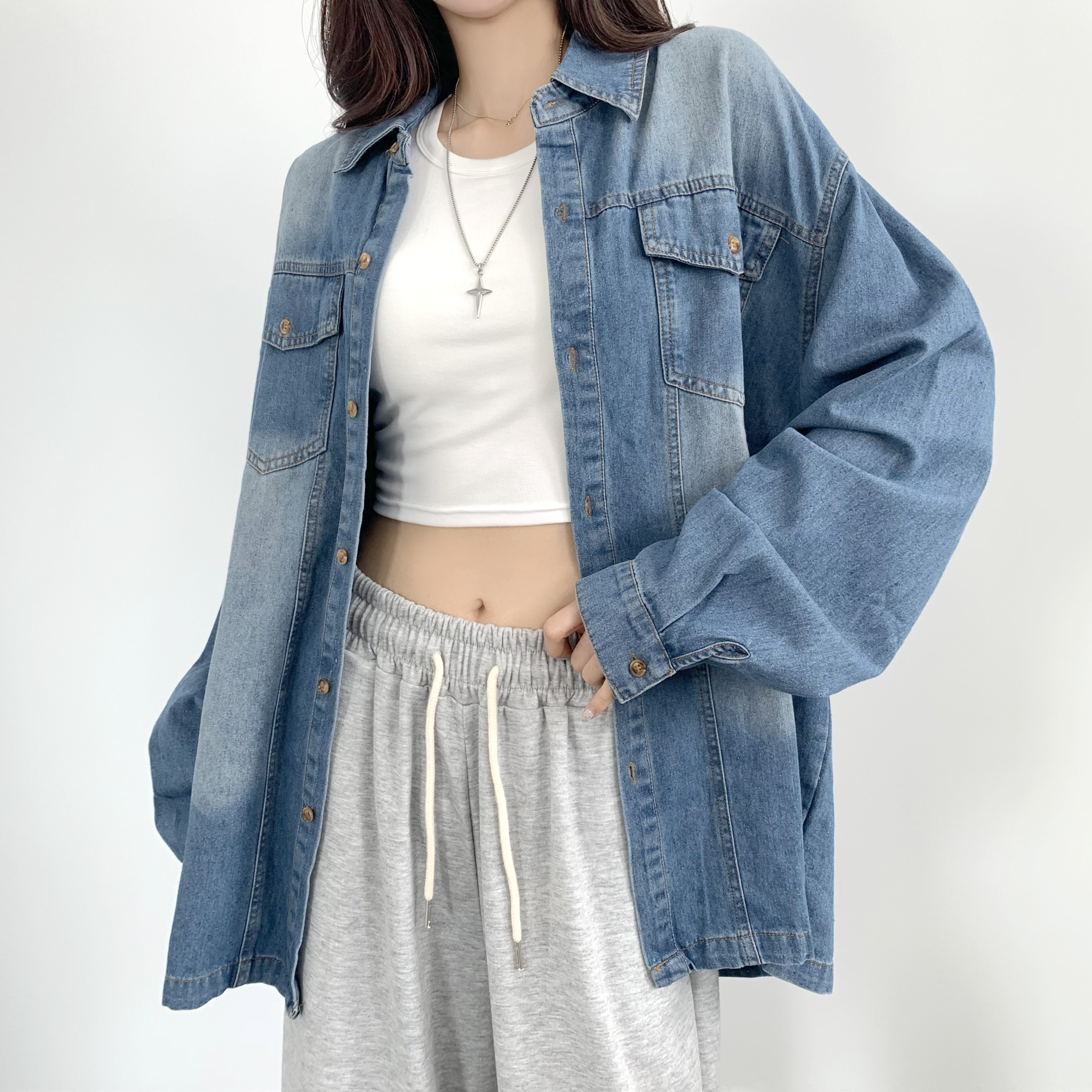 여성 청남방 데님셔츠 청셔츠 - 메인 이미지
