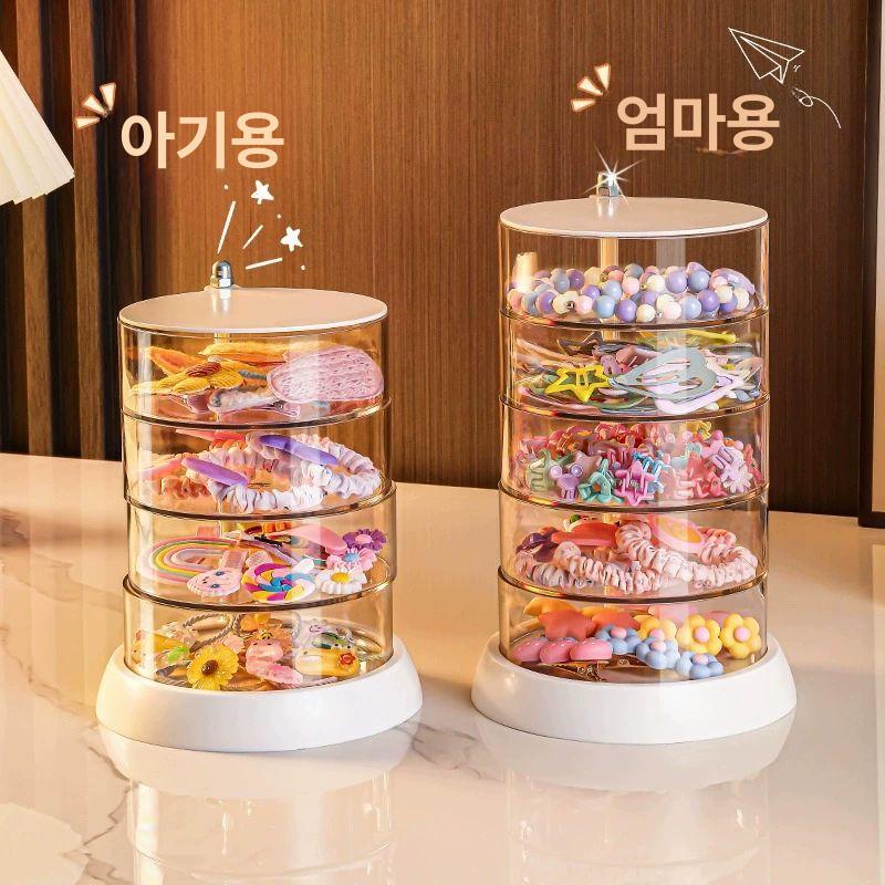 머리끈 보관함 파츠통 비즈통 투명 정리함 머리핀 원형 일반 3층 자유 회전 다용도 - 상세 이미지 3
