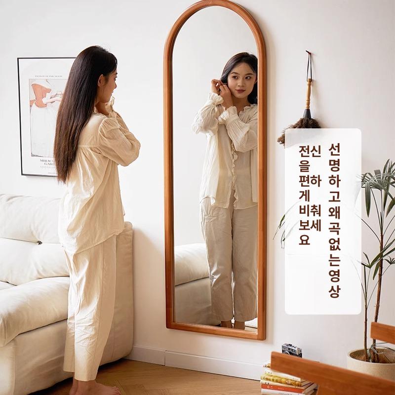 북유럽 전신거울 초슬림 강화유리 미러 원목 현관 우드 56x160cm 체리우드 - 상세 이미지 5