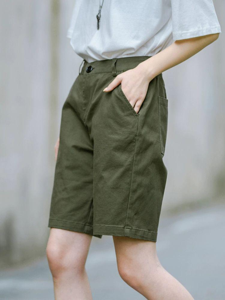 여성 5부바지 반바지 구김없는 여름 와이드팬츠 팬츠 슬랙스 시원한 빅사이즈 올리브그린 S - 상세 이미지 3