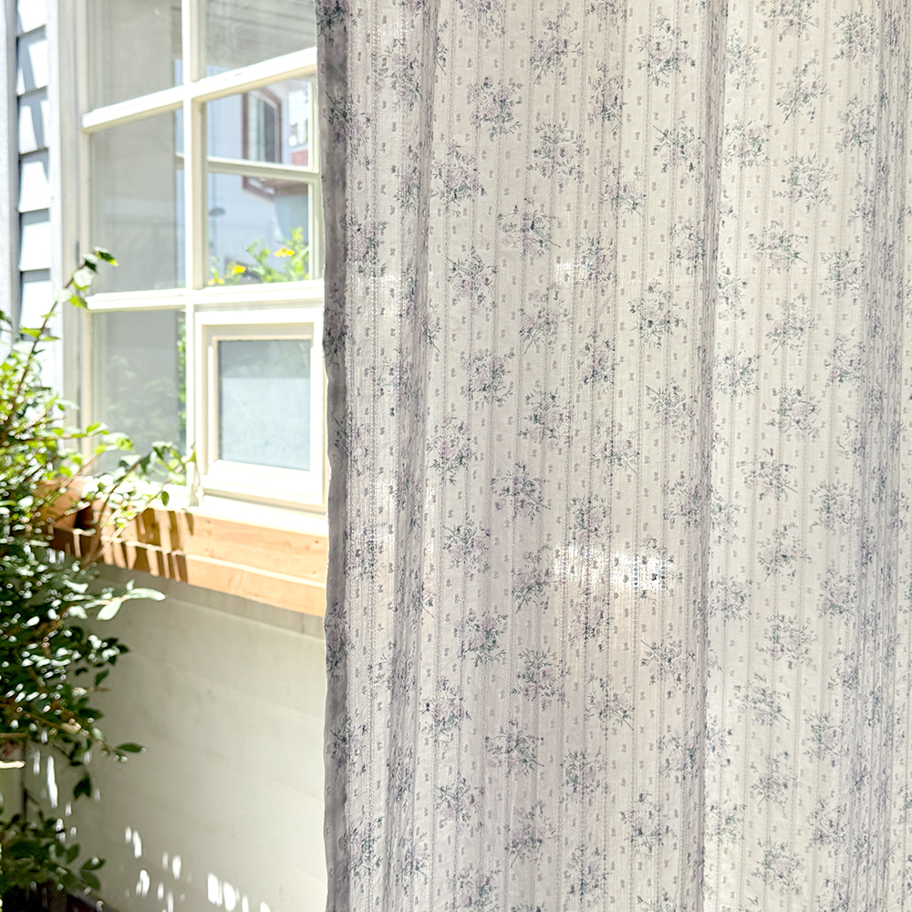 바이아미 눈꽃 도비 플라워 거실 커튼 맞춤 퍼플