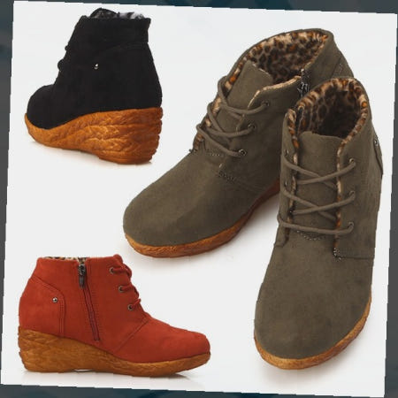 여성신발 앵클부츠 웨지힐 통굽 방한 털안감 레오파드 가을 겨울 스웨이드 레이