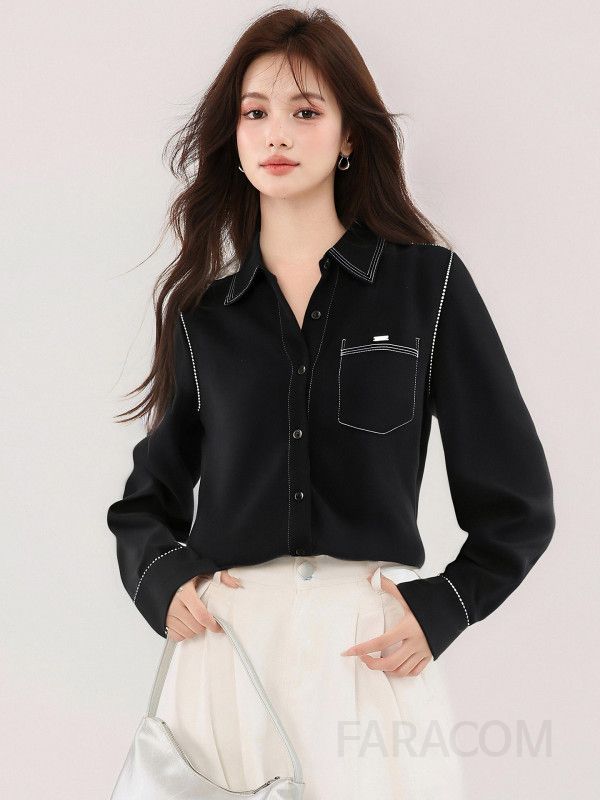 여성 긴팔 셔츠블라우스 가을 데일리 루즈핏 캐주얼 스타일 독특한 디자인 편안한 착용감 빈티지 무드 프린트 포인트 매력적인 상의 - 상세 이미지 3