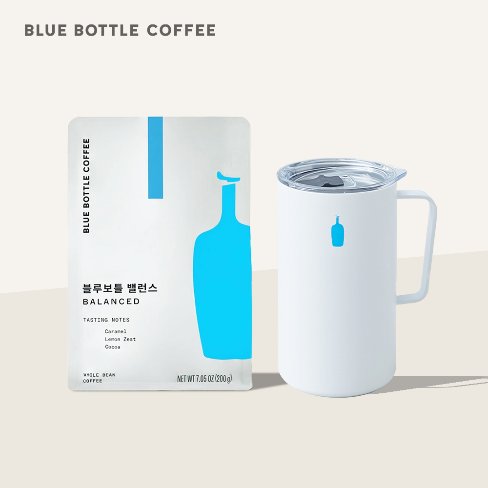 [공식] 블루보틀 커피 블렌드 홀빈 원두 200g + 화이트 트래블 머그 20oz Blue Bottle Coffee Blend 200g + White Travel Mug - 상품 이미지