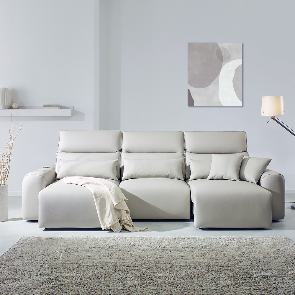 3세대 출시 시에모 3세대 발끼임 방지 리클라이너 쇼파 슬라이딩 모션 무빙 소파 스툴미포함, 크림그레이(이지클린가죽), 4인용