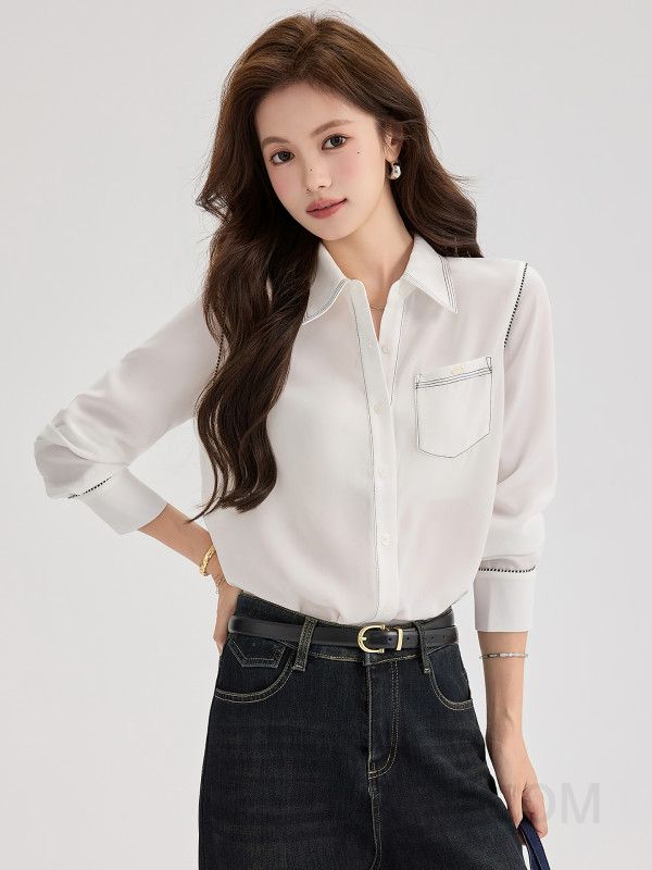 여성 긴팔 셔츠블라우스 가을 데일리 루즈핏 캐주얼 스타일 독특한 디자인 편안한 착용감 빈티지 무드 프린트 포인트 매력적인 상의 - 상세 이미지 5