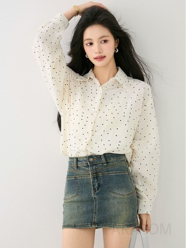 화이트 물방울 무늬 셔츠 여성용 얇은 카디건 스타일 탑 봄 여름 가을용 시스루블라우스 레이어드 패션 캐주얼한 착용감 데일리룩 - 상세 이미지 5