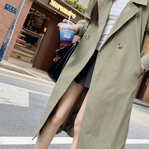 (YY) 멋스러운 여성 트렌치 롱 코드 버튼 카라넥 스트랩 캐주얼 매력적인 심플 데일리룩 아우터 이미지 6