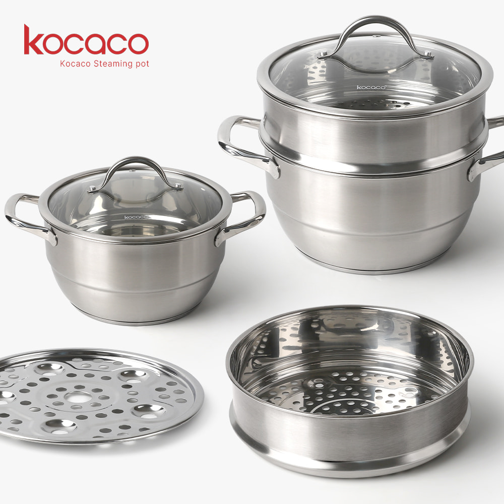 코카코 인덕션 양수 2단 미니찜기 스텐 찜냄비 찜솥 22cm - 상세 이미지 3