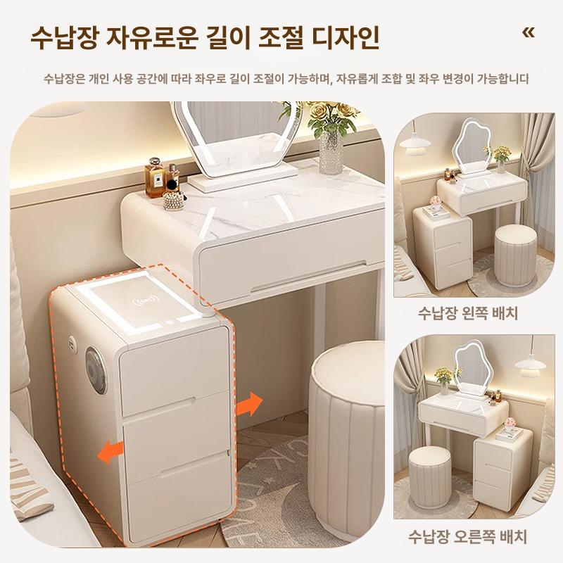 미니화장대 대학생 LED 거울 스툴 화장대 포함 정장 50 미러+원형 스툴 화이트 소형-일반 사이드 캐비닛 - 상세 이미지 5