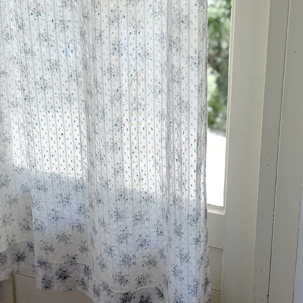 바이아미 눈꽃 도비 플라워 거실 커튼 맞춤 퍼플