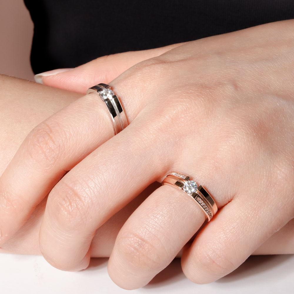 3부 천연 다이아 리네아 커플링 반지 커플 결혼 웨딩 기념일