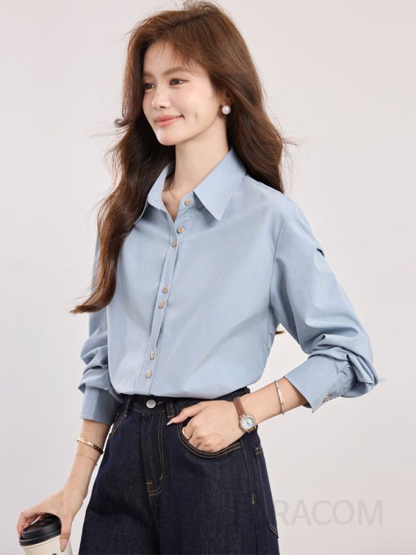 여성 가을 블라우스 루즈핏 셔츠 레이어드 스타일 뒷면 자수 포인트 데일리 코디 쉬폰 소재 통근용 편안한 착용감 모던한 디자인 - 상세 이미지 5