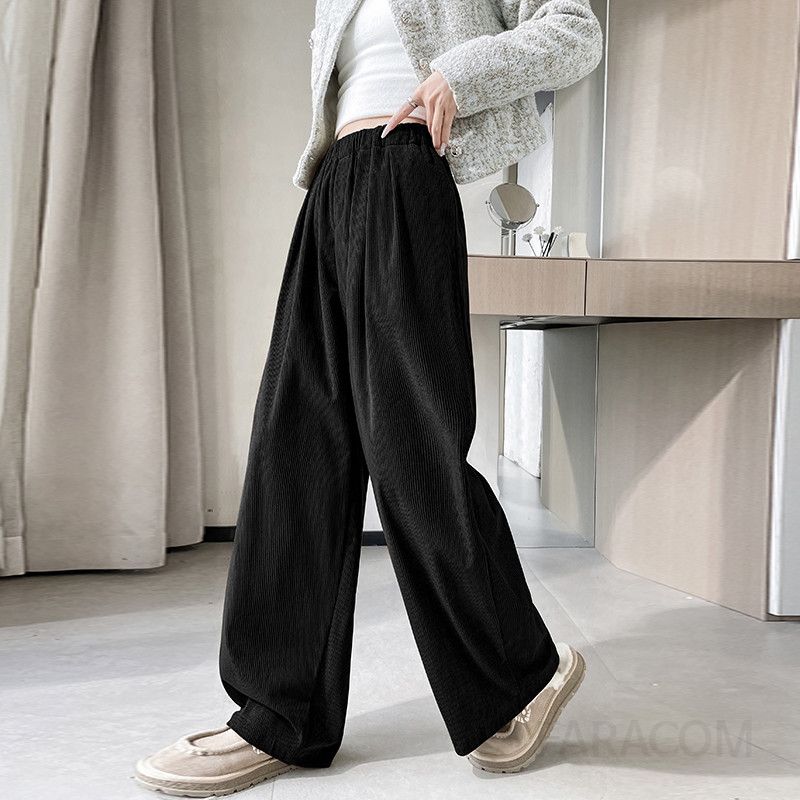 여성 코듀로이 와이드 팬츠 가을 하이웨이스트 루즈핏 캐주얼 스타일 편안한 착용감 데일리 여성바지 - 상세 이미지 4