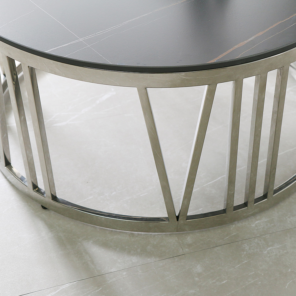 스코나 슬로이 스텐 실버 포세린 세라믹 원형 거실 소파 테이블 좌탁