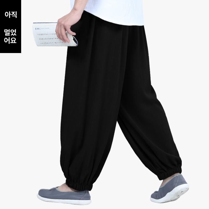 남성 여름 승복 명상용 편안한 루즈핏 바지 블랙 S 155-160cm - 상세 이미지 2