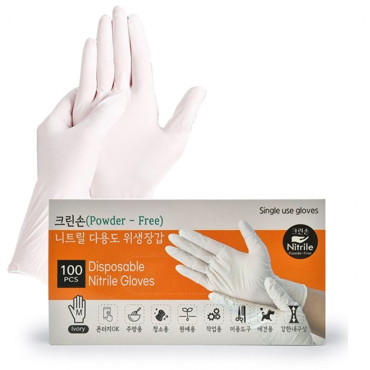 크린손 니트릴 다용도장갑 100매 M 아이보리 일회용 위생장갑 - 상품 이미지