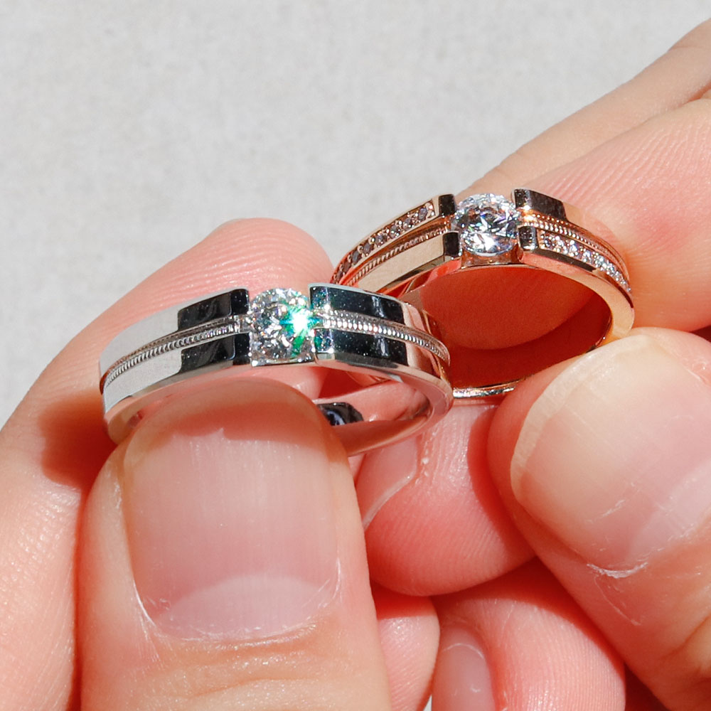 3부 천연 다이아 리네아 커플링 반지 커플 결혼 웨딩 기념일