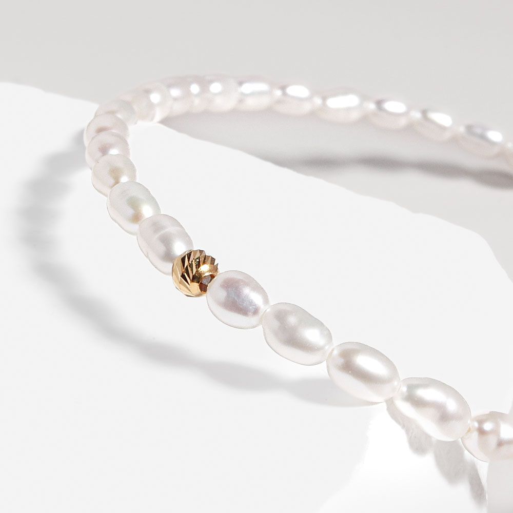 24K 커팅 볼 담수 진주 팔찌 레이어드 데일리 여자 친구 선물