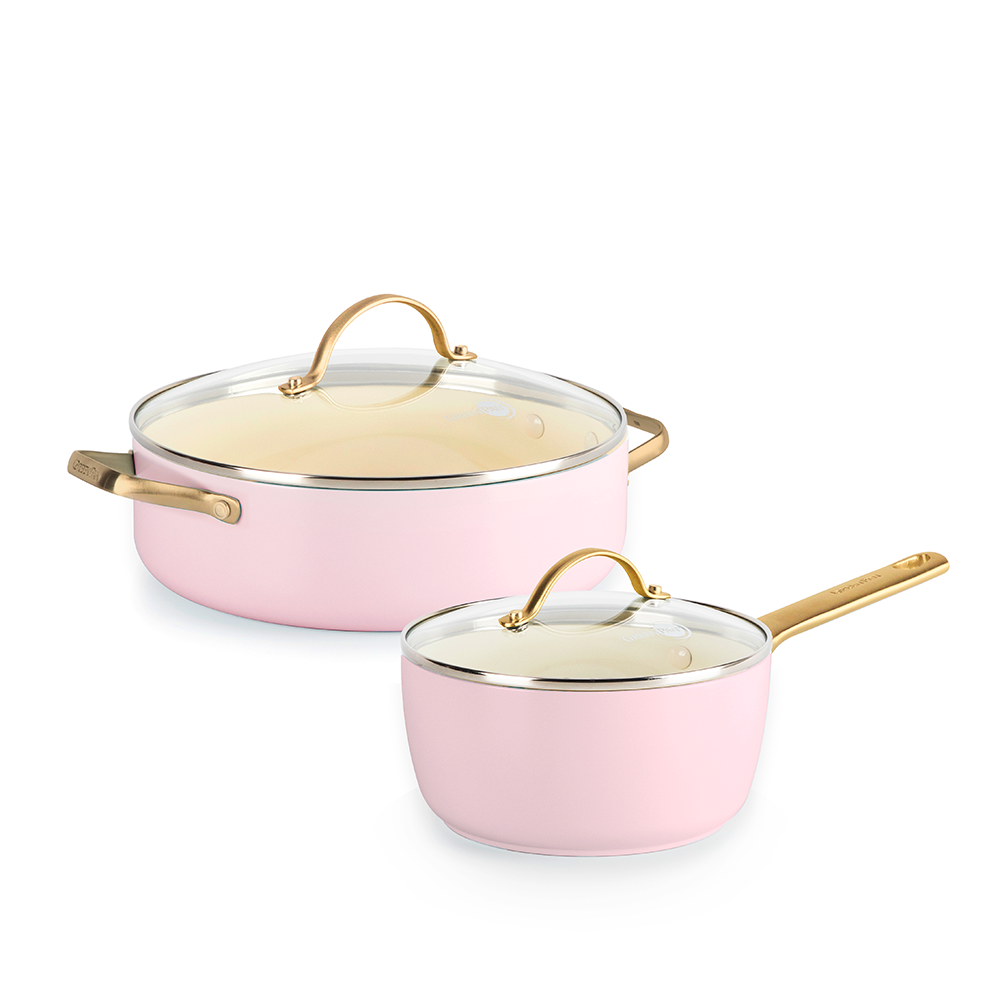 그린팬 파도바 전골냄비 집들이 2종세트 세라믹 논스틱 코팅 인덕션 양수 24cm + 편수 18cm, 블러쉬핑크 - 메인 이미지