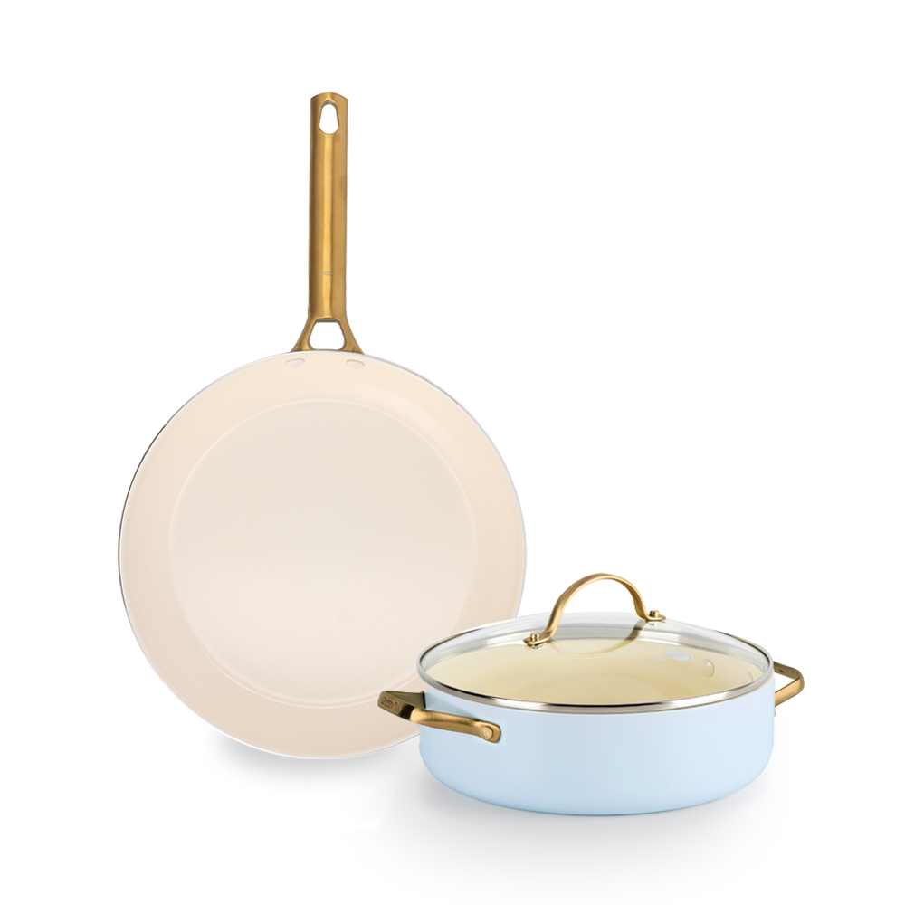 그린팬 파도바 프라이팬 양수냄비 2종 선물세트 세라믹 코팅 인덕션 팬 28cm + 전골 24cm, 파스텔블루 - 상세 이미지 2