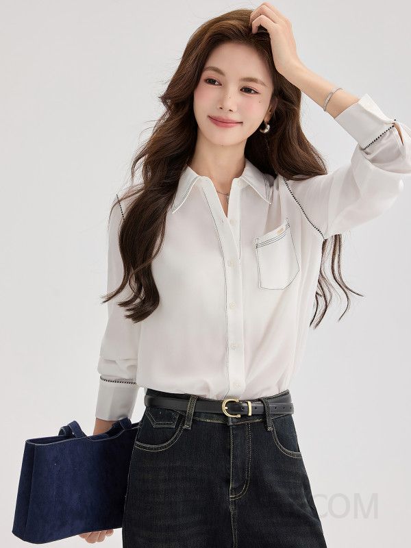 여성 긴팔 셔츠블라우스 가을 데일리 루즈핏 캐주얼 스타일 독특한 디자인 편안한 착용감 빈티지 무드 프린트 포인트 매력적인 상의 - 상세 이미지 4