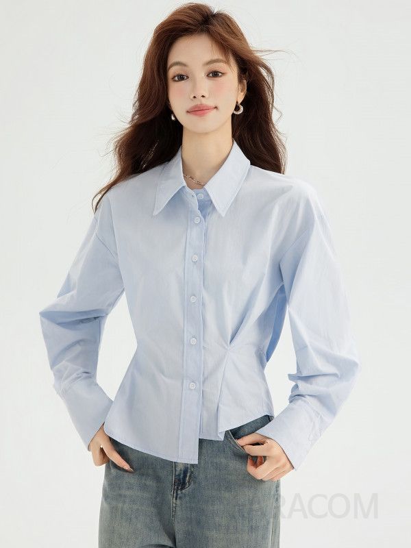 여성 플리츠 셔츠 세련된 가을 디자인 독특한 루즈 핏 캐주얼 블라우스 스타일 편안한 착용감 데일리룩 추천 - 상세 이미지 2