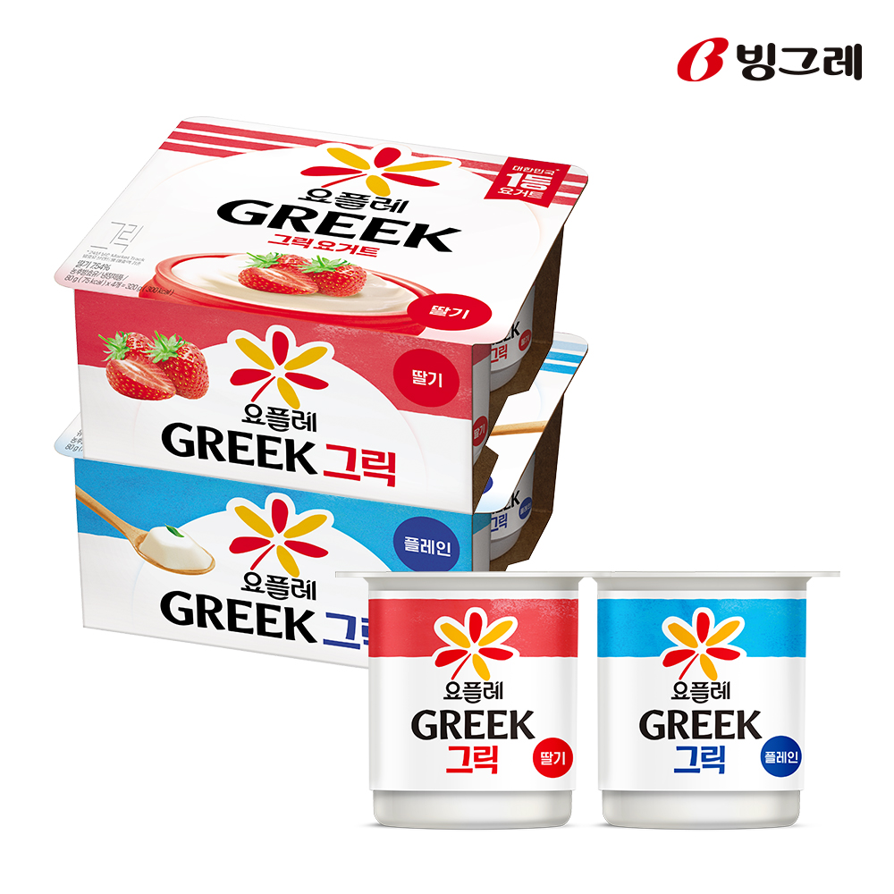 빙그레 요플레 그릭 플레인 80g 8팩 + 그릭 딸기 80g 8팩 외 택2 그릭요거트