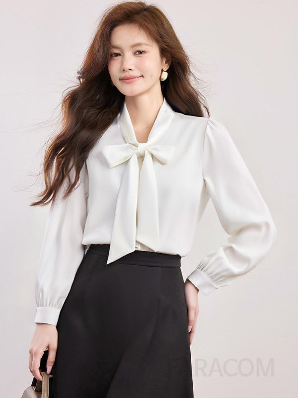 여성 쉬폰블라우스 브이넥 리본 퍼프슬리브 봄여름 데일리룩 시스루 스타일 시원한 착용감 캐주얼 셔츠 - 상세 이미지 3
