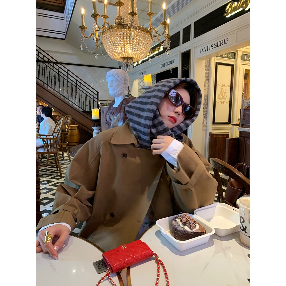 울100 스트라이프 삼각대형머플러 다용도 레이어드 고급 명품느낌 백화점퀄리티 블랙화이트 - 상세 이미지 5