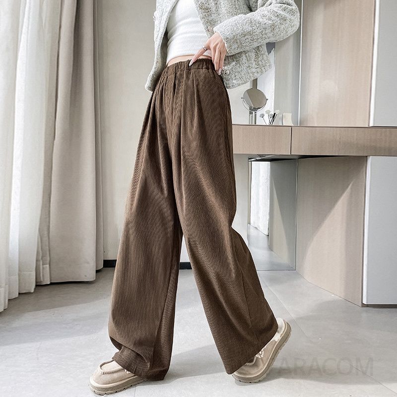 여성 코듀로이 와이드 팬츠 가을 하이웨이스트 루즈핏 캐주얼 스타일 편안한 착용감 데일리 여성바지 - 상세 이미지 3