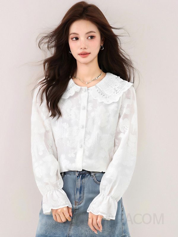 여성 링클프리 긴팔 셔츠 가을 데일리 화이트 구김없는 스타일 편안한 착용감 캐주얼 블라우스 패션 아이템 - 상세 이미지 4